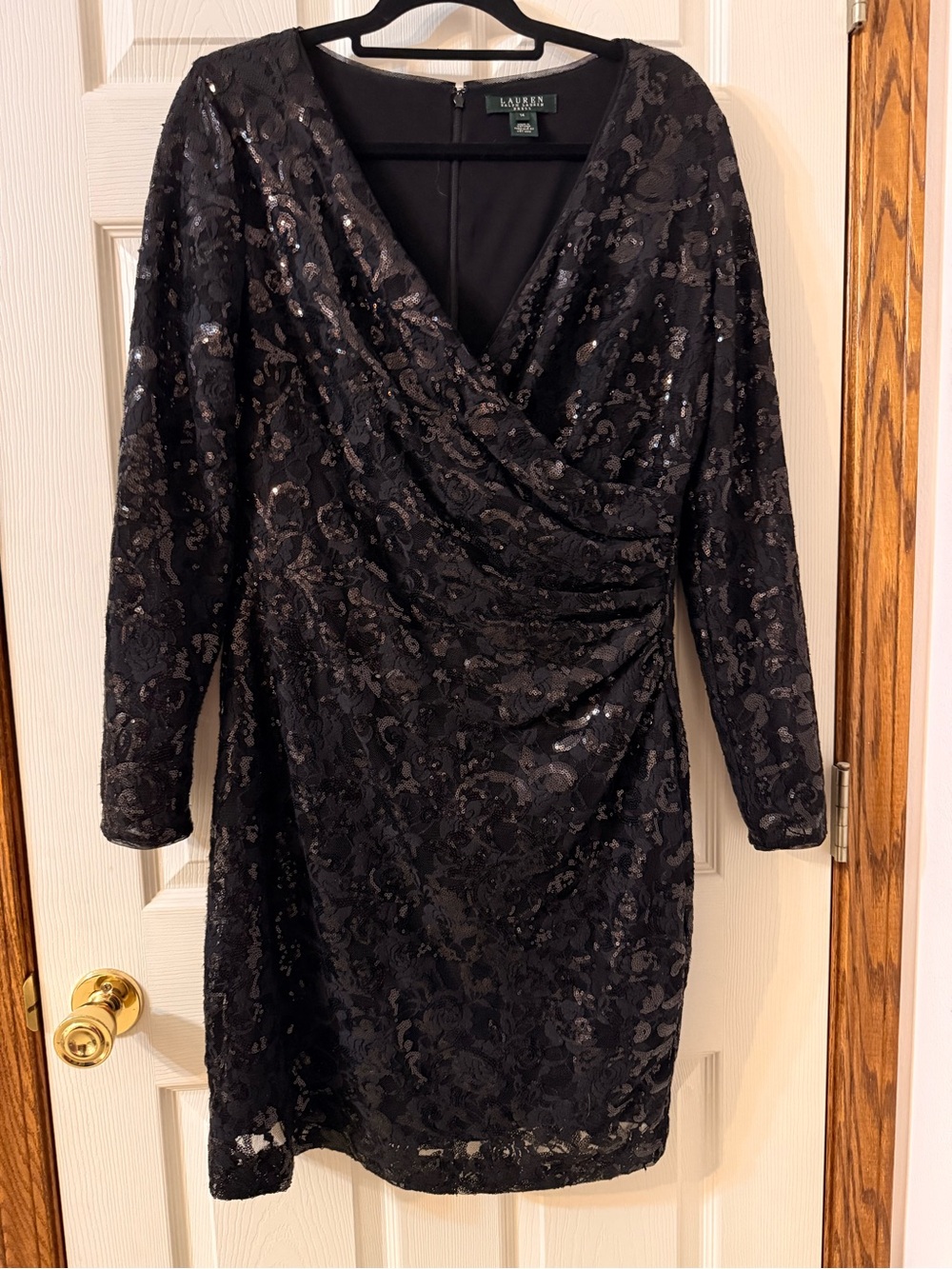 Ralph Lauren Black Long-Sleeve Sequin Wrap Dress